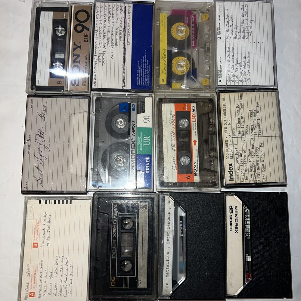 Lot 12 Prerecorded Blank Cassette Tapes for Re-Recording